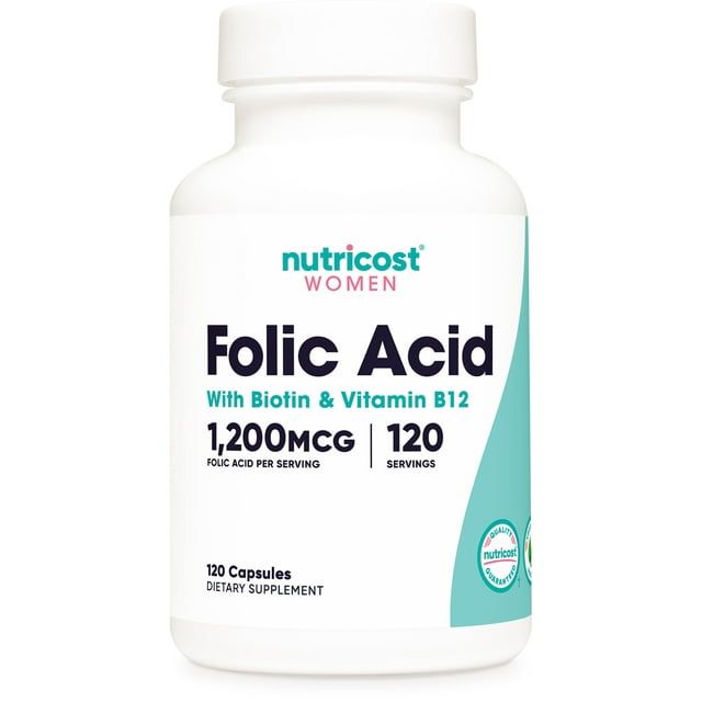 Nutricost Folic Acid for Women (Vitamin B9) 1200 Mcg, 120 Capsules Non GMO Supplement