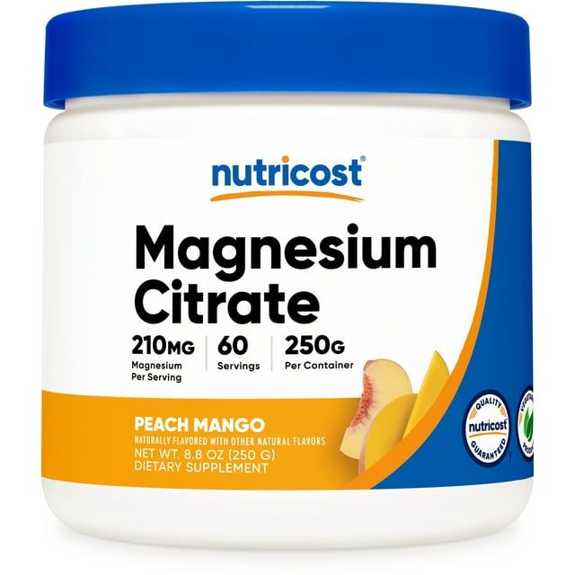 Nutricost Magnesium Citrate Powder (Peach Mango, 250 Grams) Non GMO Supplement