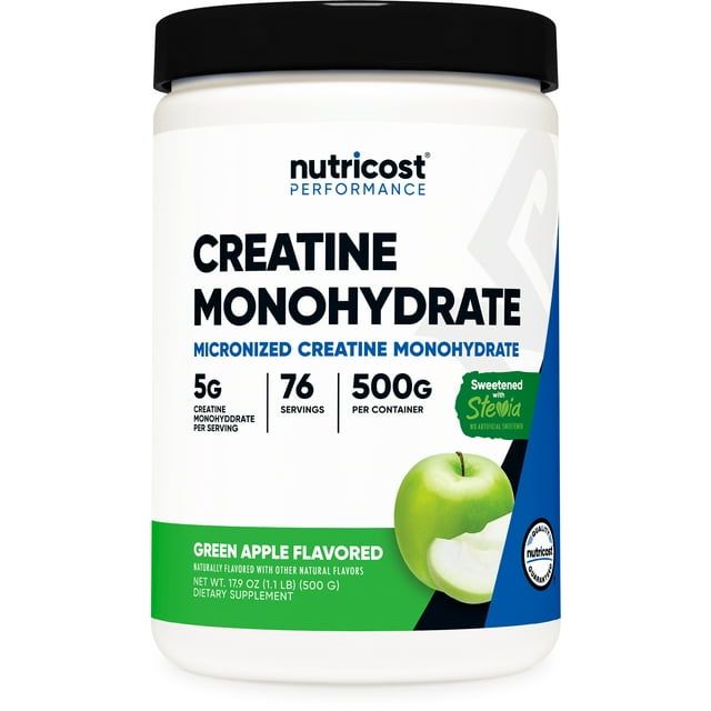 Nutricost Creatine Monohydrate Powder (Green Apple, 500 Gram) Micronized Creatine Supplement Vegan, Non GMO, Gluten Free