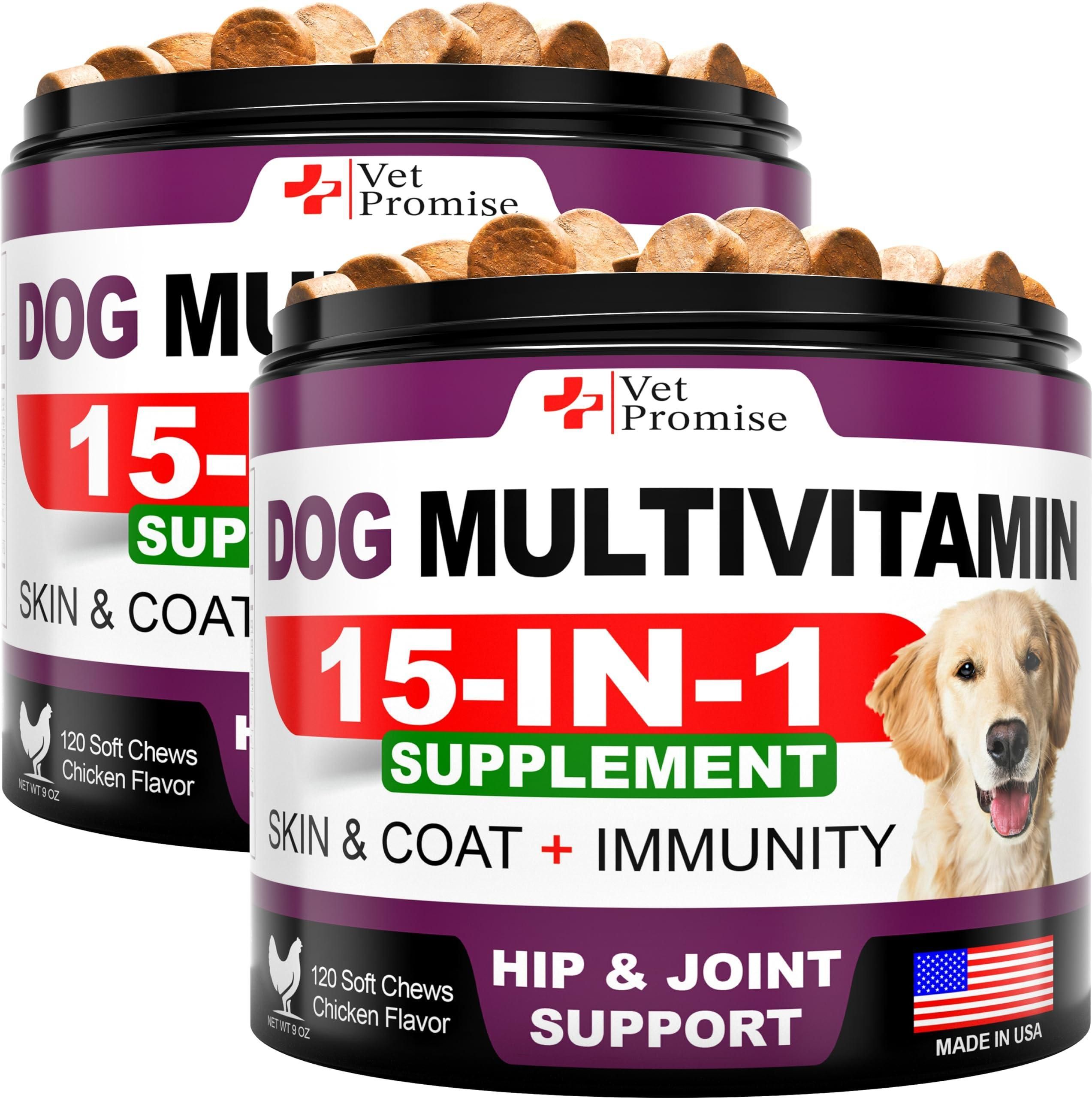 Vet Promise 2 Pack Dog Multivitamin Chewable with Glucosamine Dog Vitamins and Supplements Senior a Puppy Multivitamin for Dogs Pet Joint Support Health Immunity Mobility Energy 240 Chews