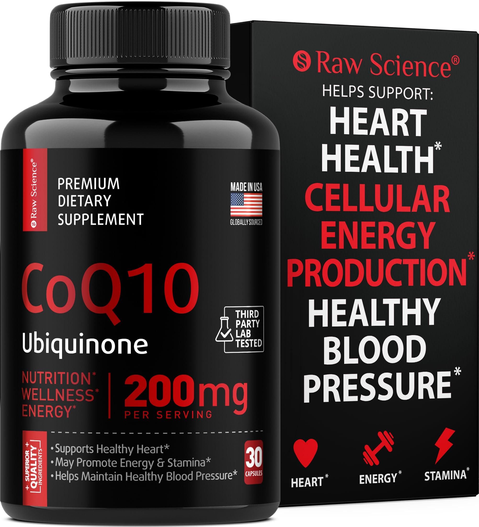 S Raw Science Co Q10 200mg Antioxidants Supplement for Heart Health and Brain Support High Absorption Ubiquinone Mitochondrial Supplements Extra Strength Coenzyme Q10 200mg 30 Capsules