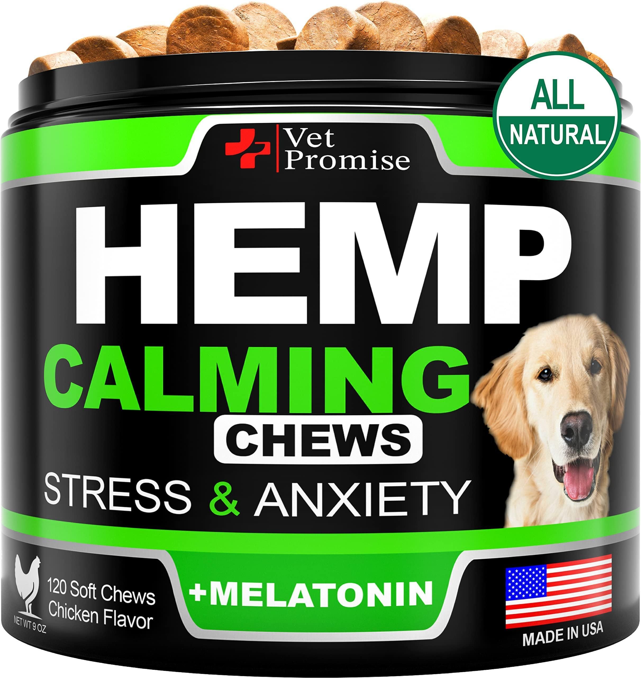 Vet Promise Hemp Calming Chews for Dogs with Anxiety and Stress Dog Calming Treats Dog Anxiety Relief Melatonin for Dogs Hemp Oil for Dogs 120 Treats
