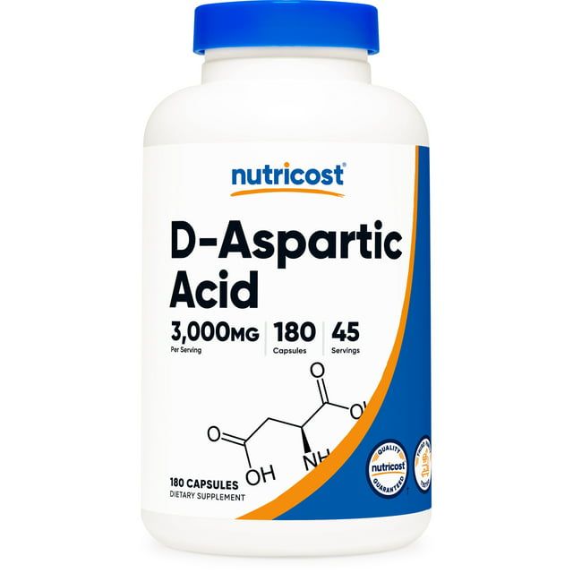 Nutricost D Aspartic Acid 3000mg, 180 Capsules Health Supplement