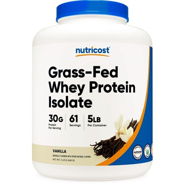 Nutricost Grass Fed Whey Protein Isolate Powder (Vanilla) 5LBS Non GMO, Gluten Free