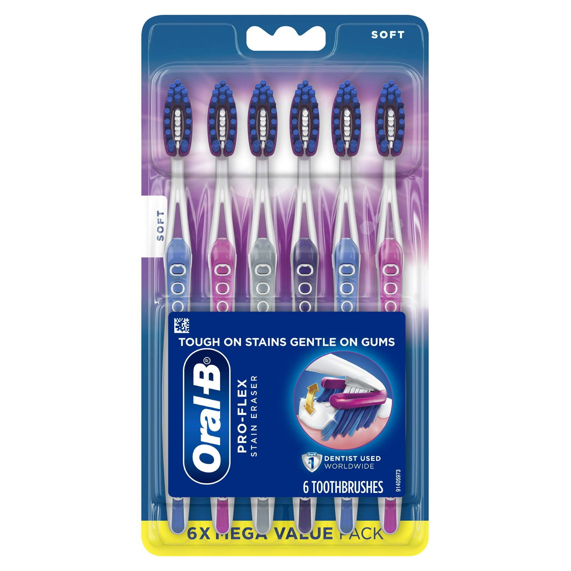 Oral B 3D White Pro Flex Toothbrushes, Soft, 6 Count, for Adults and Children 6+