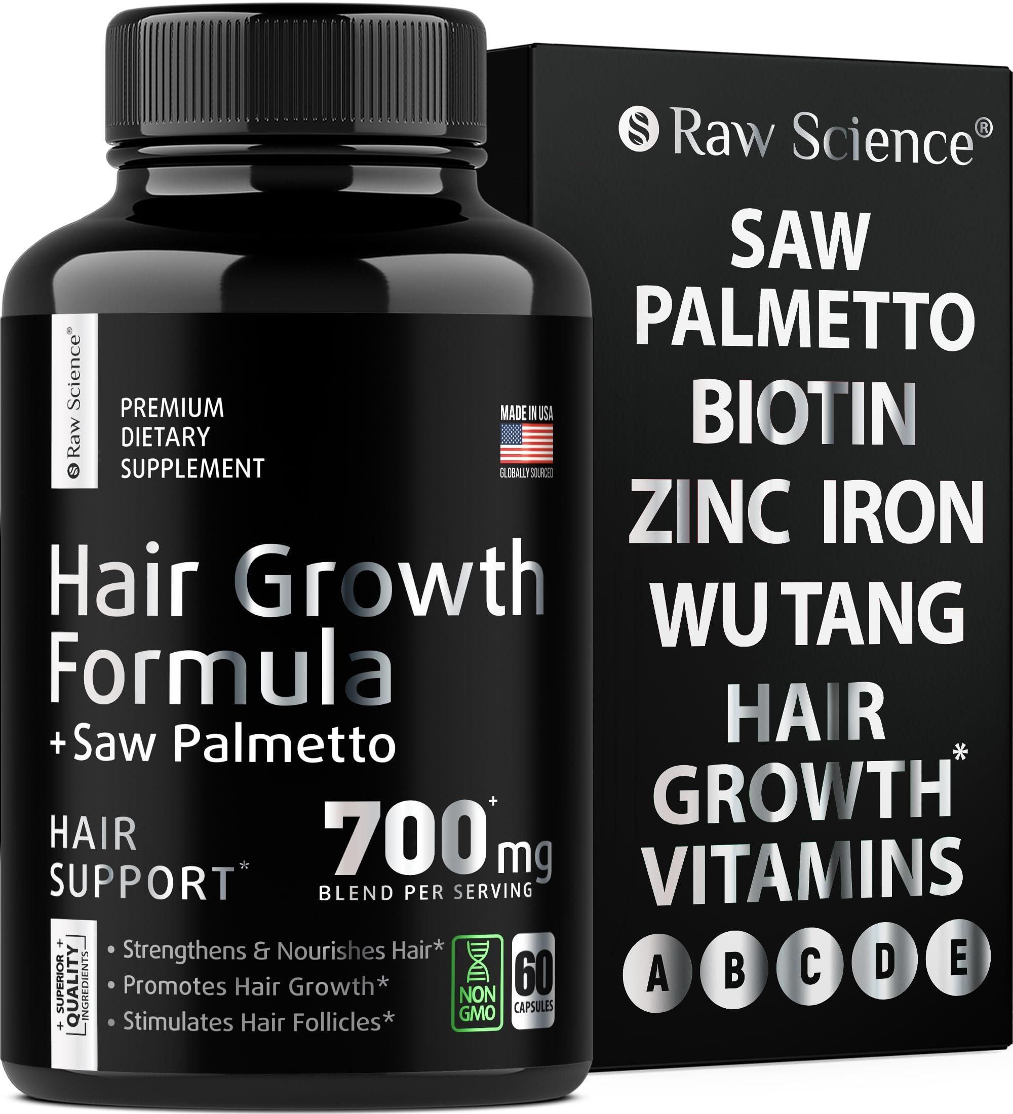 S Raw Science DHT Blocker Hair Growth Pills Vitamins Saw Palmetto for Men Women with Iron Stinging Nettle Hair Loss Biotin Supplement 60 Capsules