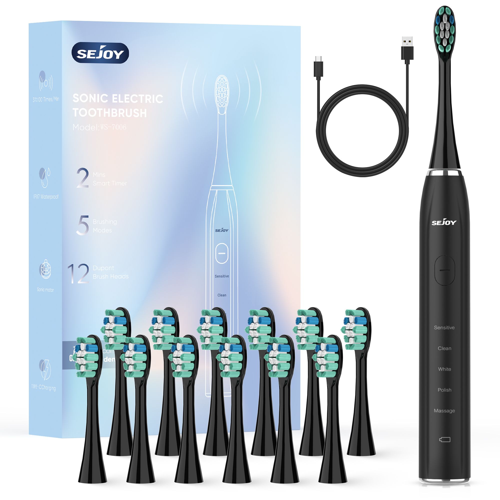 SEJOY Oral Cleaning Electric Tooth Brushes Long Lasting Smart Rechargeable Automatic Ultrasonic Electric Toothbrush