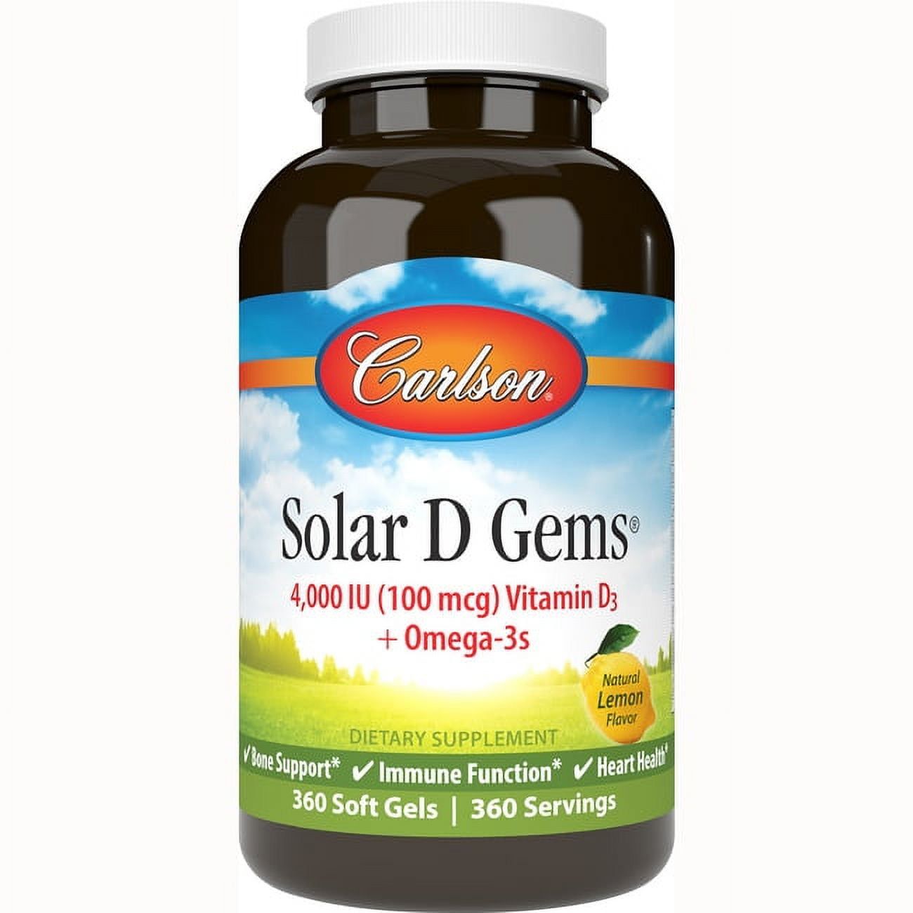 Carlson Labs Solar D Gems 4000 IU Vitamin D3 Plus Omega 3s 360 Soft Gels