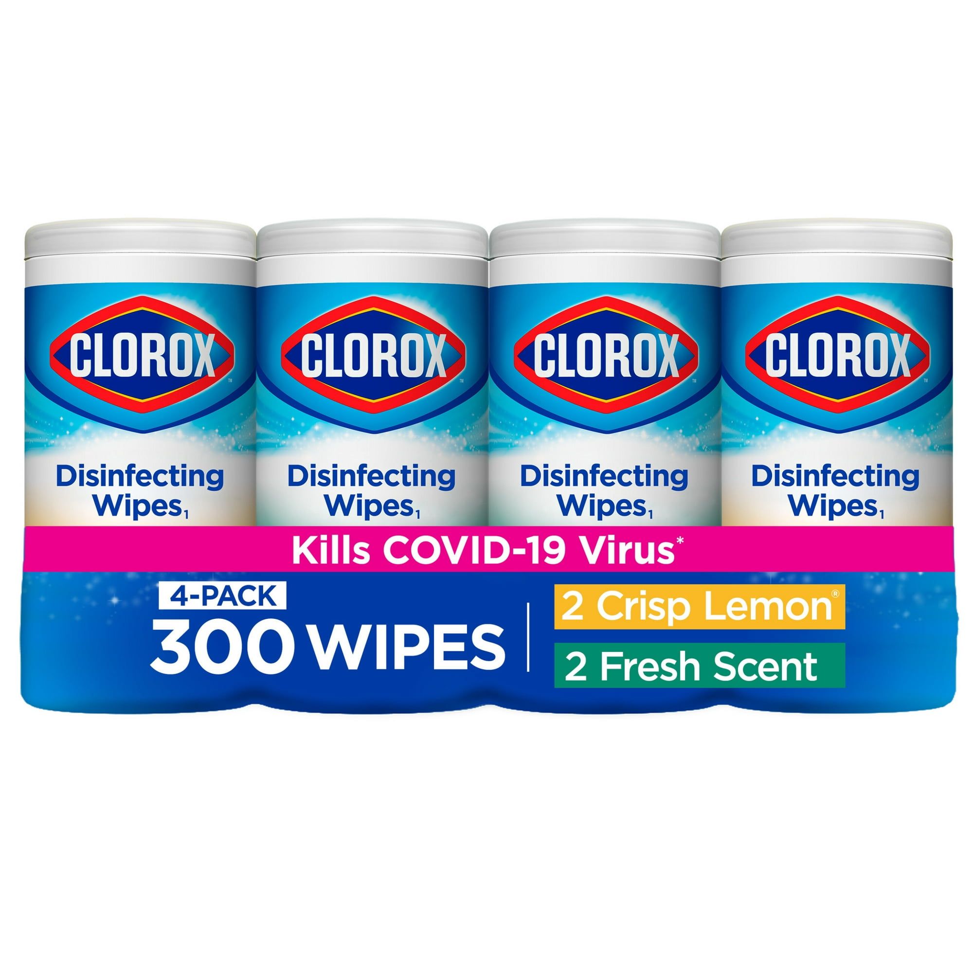 Clorox Bleach Free Disinfecting and Cleaning Wipes, 300 Count, 4 Pack