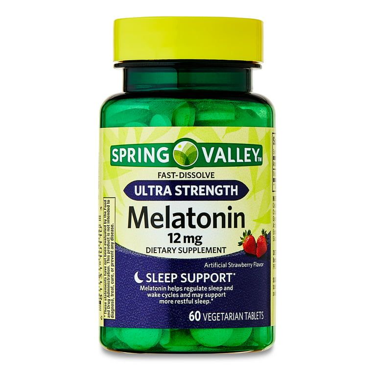 Spring Valley Ultra Strength Melatonin Sleep Support Dietary Supplement Fast Dissolve Tablets, 12 mg, 60 Count