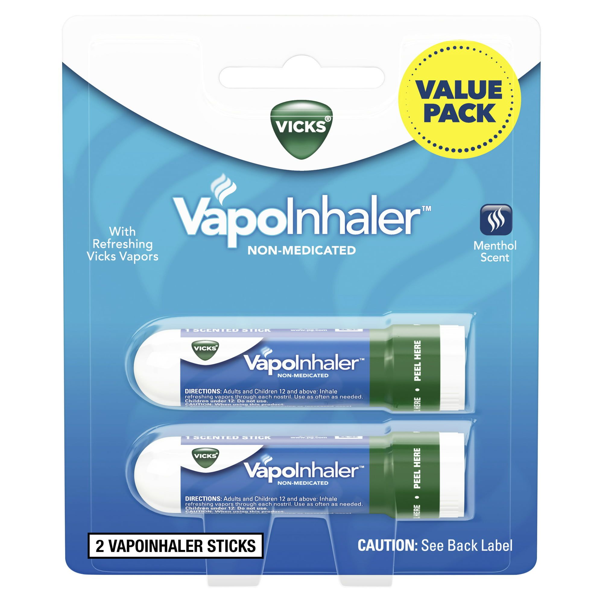 Vicks VapoInhaler Portable Nasal Inhaler, Non Medicated, 2 Scented Sticks