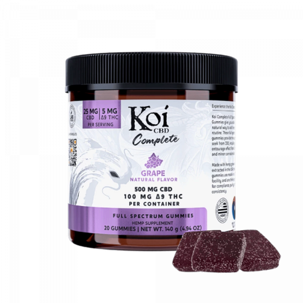 Koi Complete Full Spectrum CBD + D9 THC Gummies Grape, 5mg THC, 25mg CBD - 30 Count