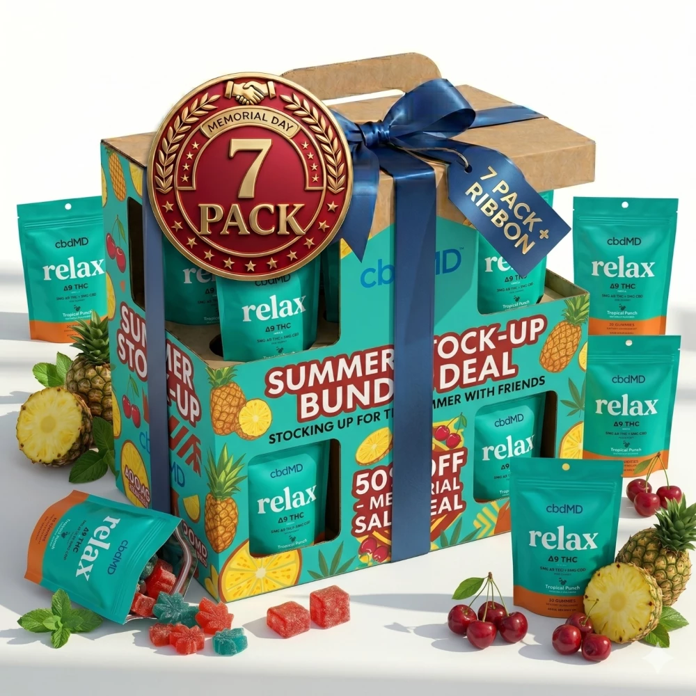 (7 PACK) cbdMD 1:1 5mg THC + 5mg CBD Relax Gummies - Indica - 30 Count
