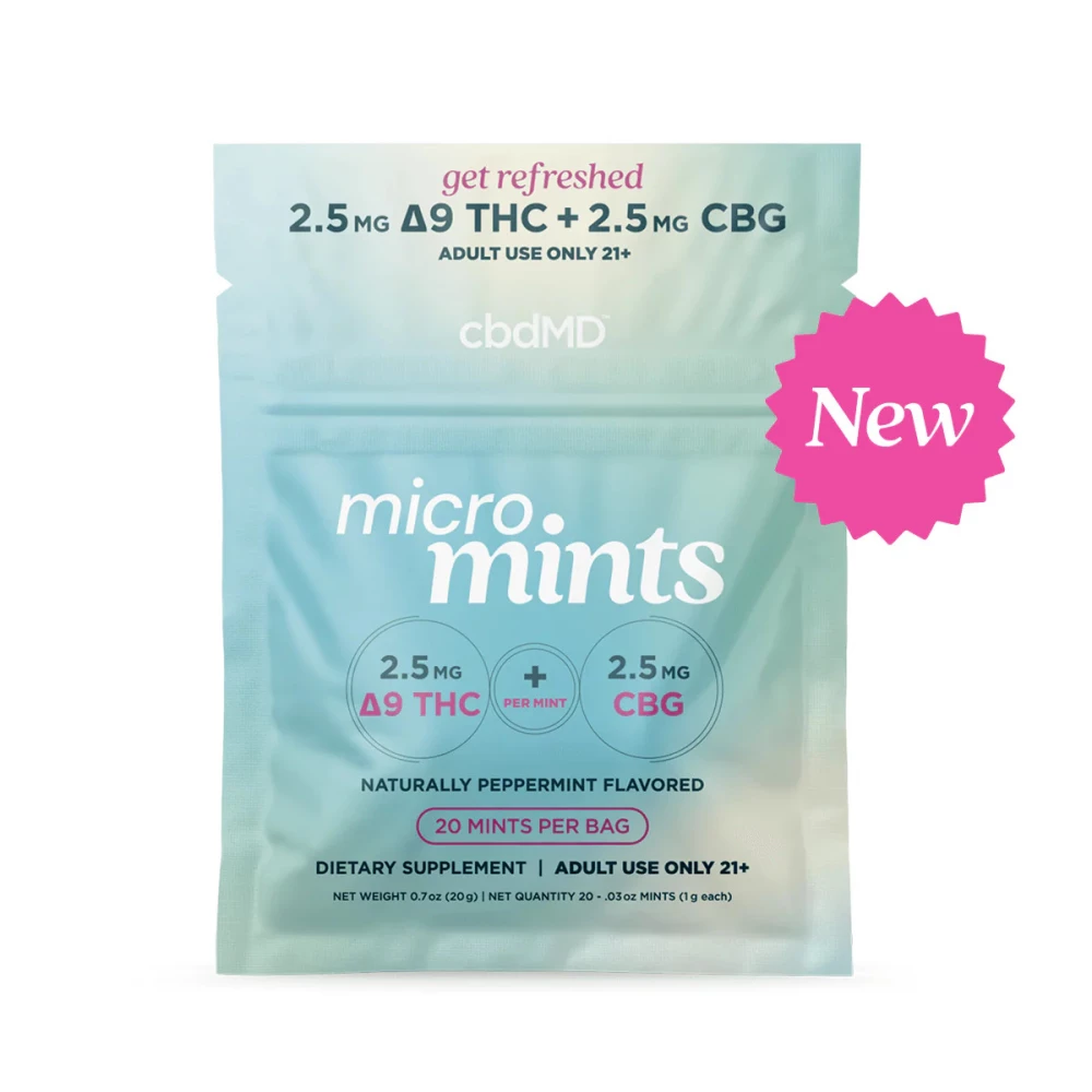 cbdMD Delta 9 THC, Micro Mints, 2.5mg CBG + 2.5mg THC - 20 count