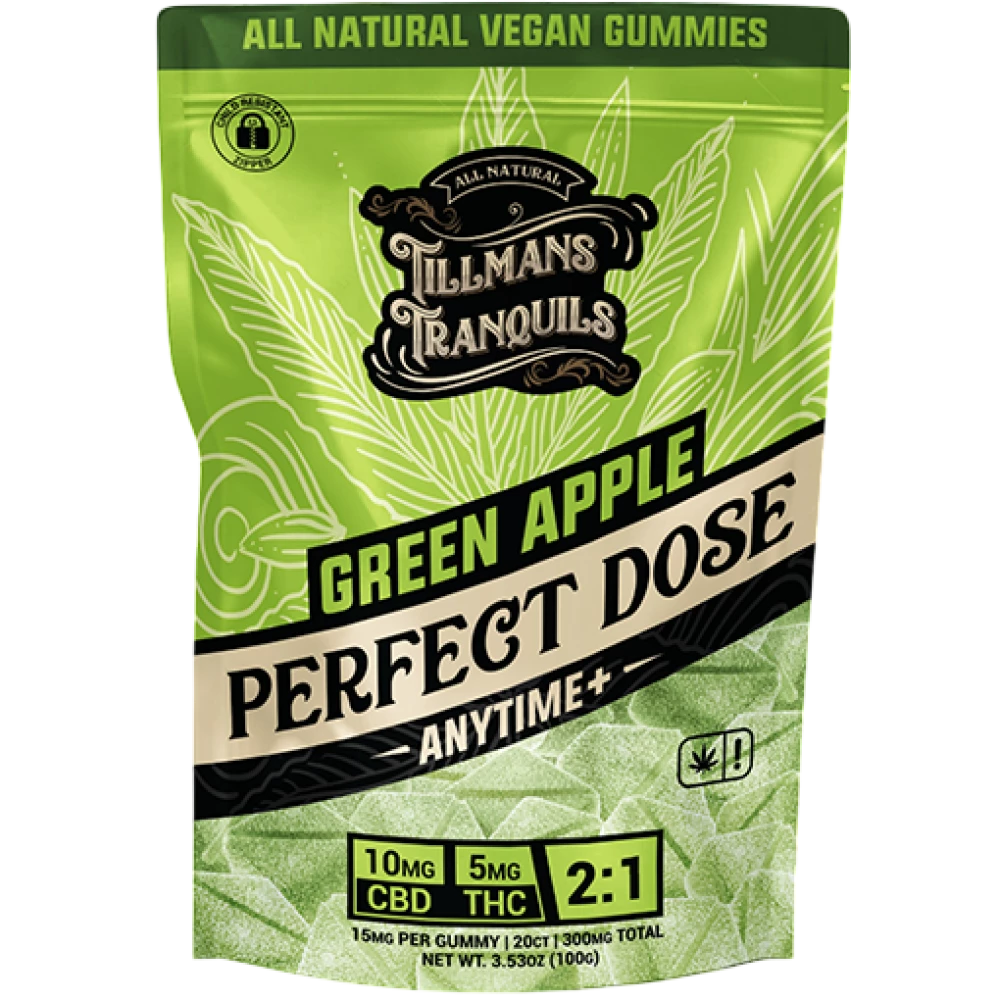 Tillmans Tranquils Green Apple 2:1 CBD:THC Perfect Dose Gummies - 20 Count, 10mg THC, 5mg THC
