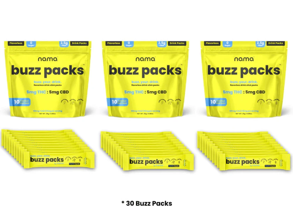 nama Euphoria Buzz Packs - 5mg THC and 5mg CBD Powder Drink Mix - 30 Servings