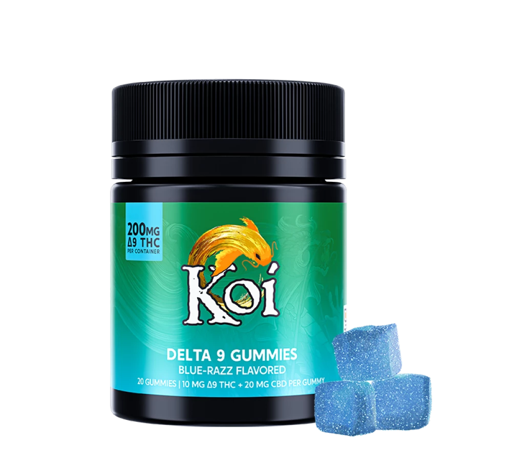 Koi Delta 9 THC Gummies Blue Razz, 10mg THC, 20mg CBD - 20 Count
