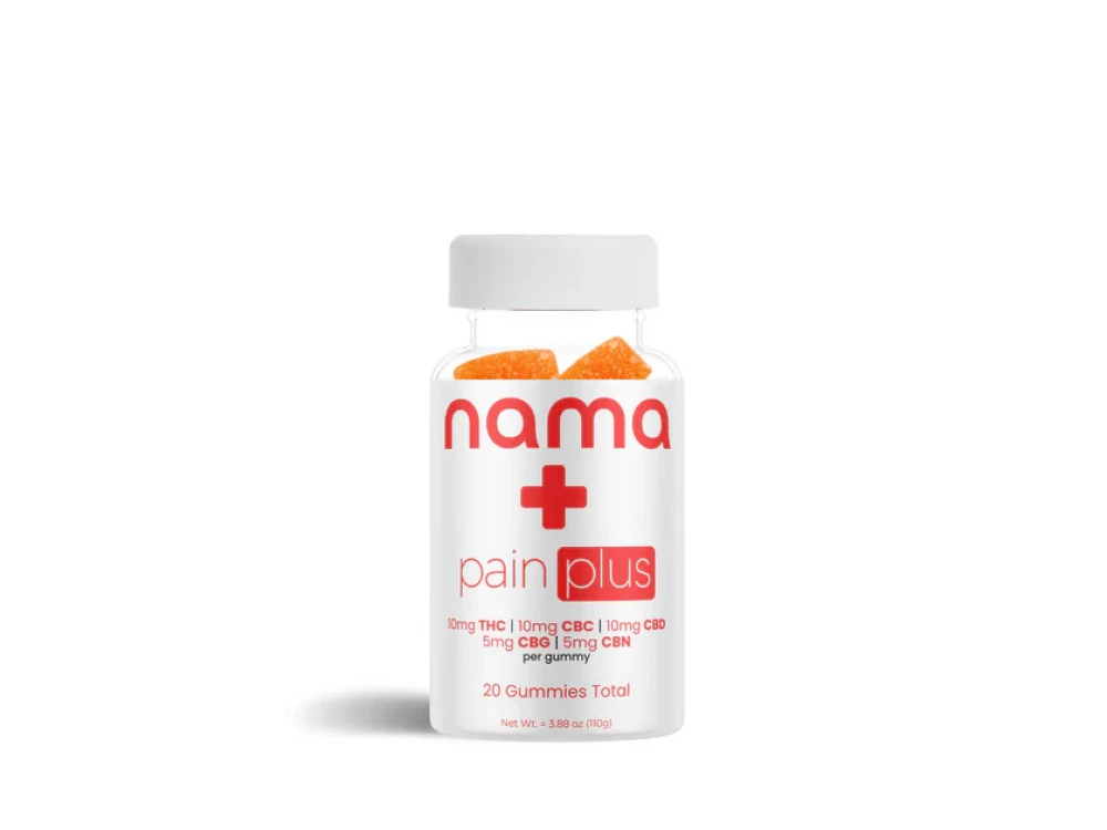 nama Pain Plus Gummies | THC: 10 mg | CBC: 10 mg | CBD: 10 mg | CBG: 5 mg | CBN 5mg - 20 Count