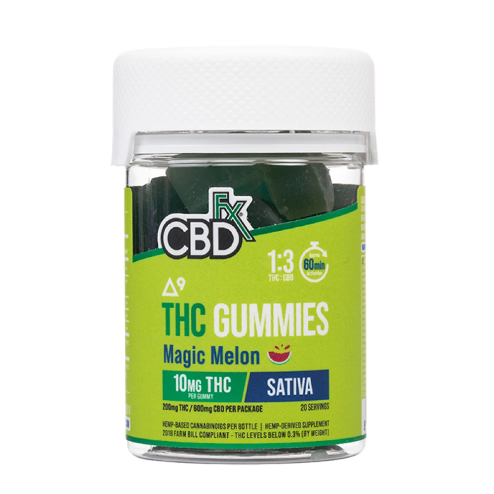 CBDfx Delta- 9 THC Gummies + CBD: Magic Melon Sativa – High Potency - 20 Count - 10mg THC, 30mg CBD