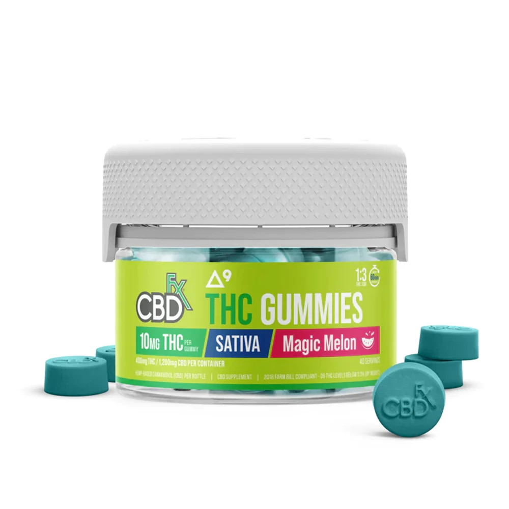 CBDfx Delta-9 THC Gummies + CBD: Magic Melon Sativa – High Potency - 40 Count - 10mg THC, 30mg CBD