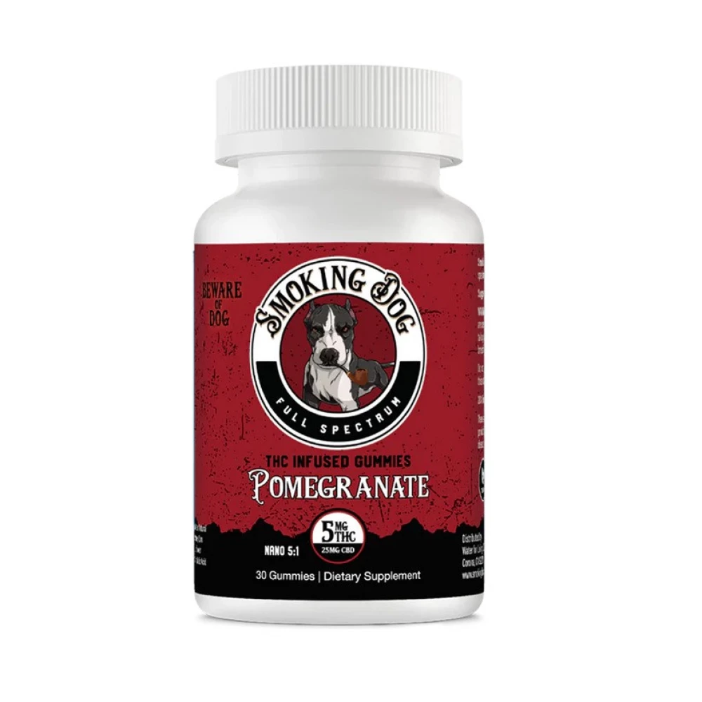 Smoking Dog CBD + THC Gummies - Pomegranate 25mg CBD/ 5mg THC - 30 Count