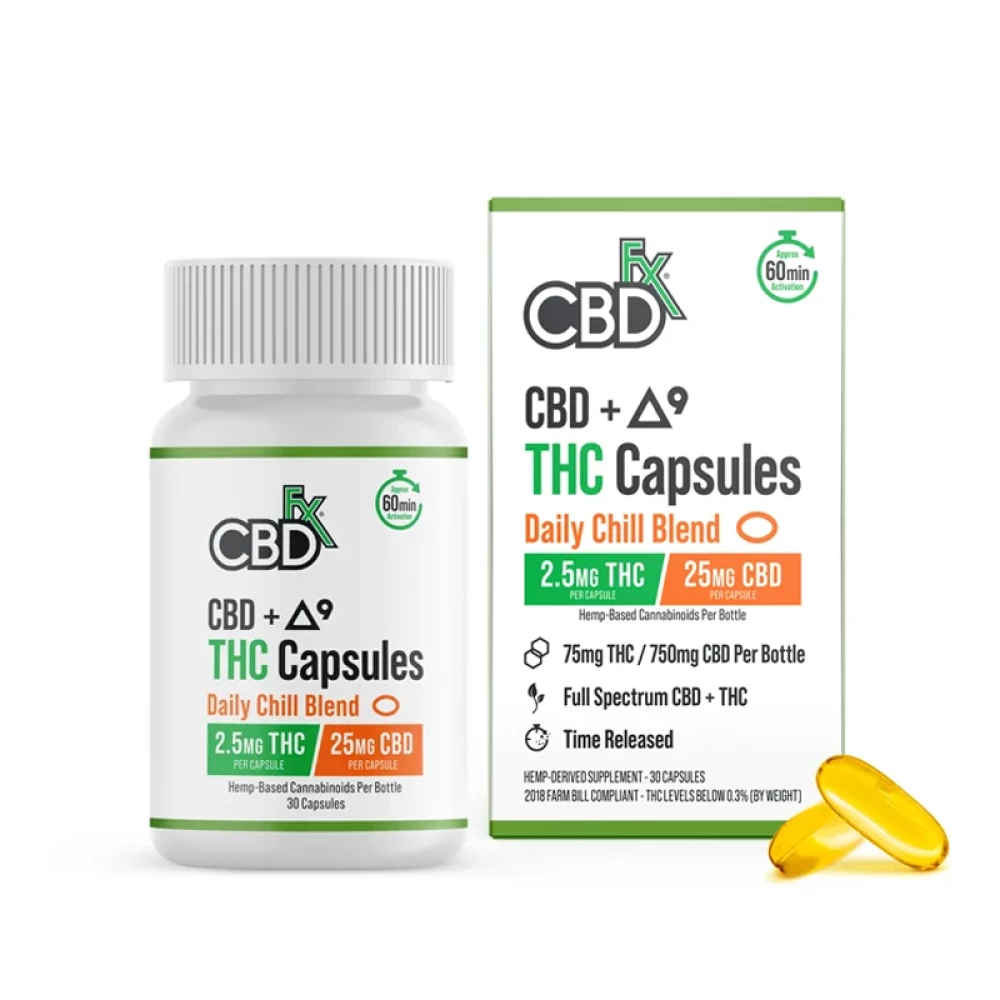 CBDfx 10:1 CBD (+THC) Capsules, Daily Chill Blend 750mg, 2.5mg THC, 25mg CBD - 30 Count