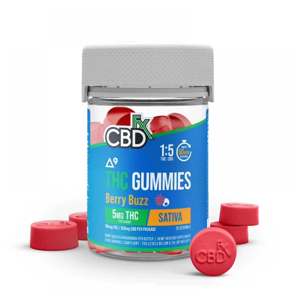 CBDfx Delta-9 THC Gummies + CBD: Berry Buzz Sativa - 20 Count - 5mg THC, 25mg CBD