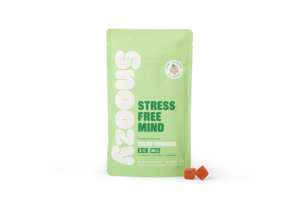 Snoozy Stress Free Mind: Relief Gummies - 5mg THC, 20mg CBD, 40 Count