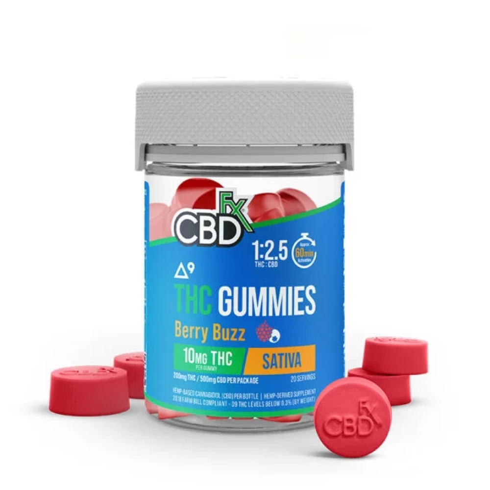 CBDfx Delta-9 THC Gummies + CBD: Berry Buzz Sativa - 20 Count - 10mg THC, 25mg CBD