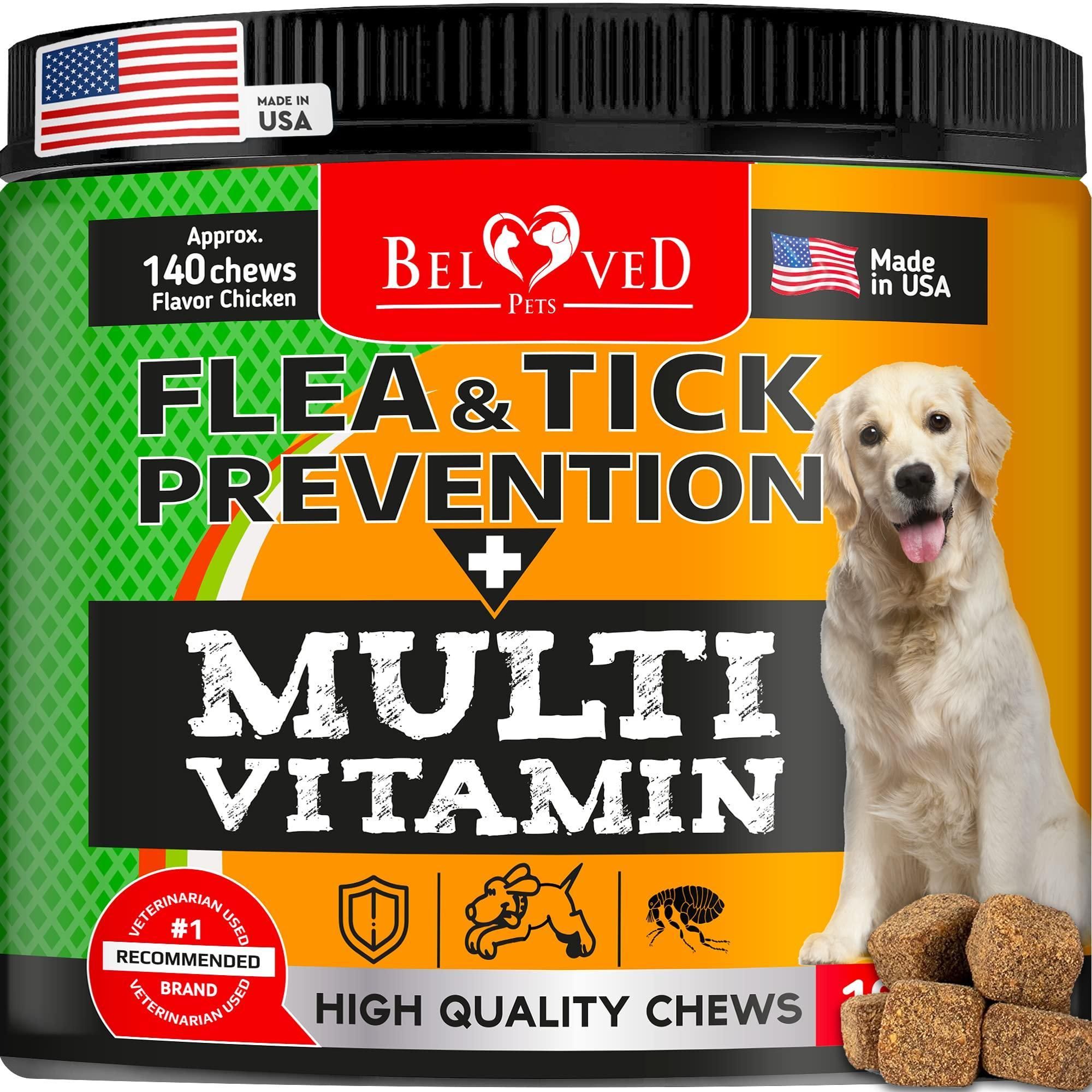 Beloved Pets Flea and Tick Prevention Chewable Pills for Dogs Revolution Oral Flea Treatment for Pets & Complex Multivitamin Natural Pest Control Defense Chews Small Tablets 10 Oz
