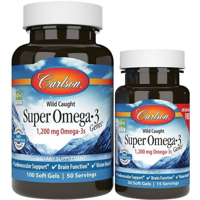 Carlson Labs Wild Caught, Super Omega 3 Gems, 1,200 mg, 100 + 30 Soft Gels (600 mg per Soft Gel), Carlson