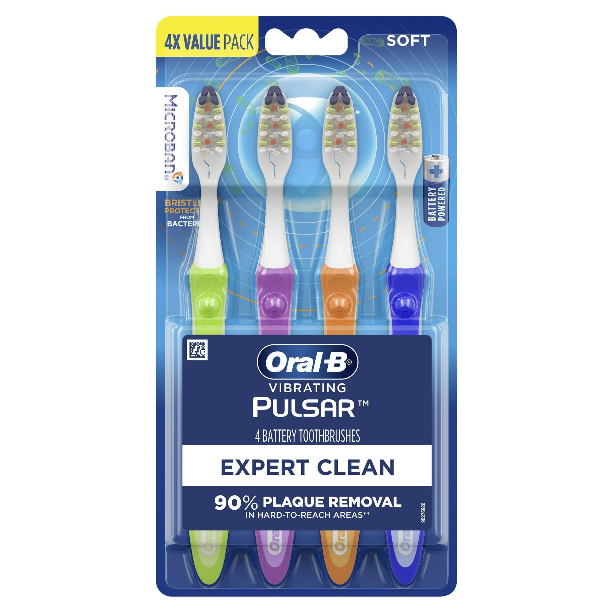 Oral B Pulsar Expert Clean Compact Head Battery Toothbrush, Soft, 4 Count, for Adults and Children 3+
