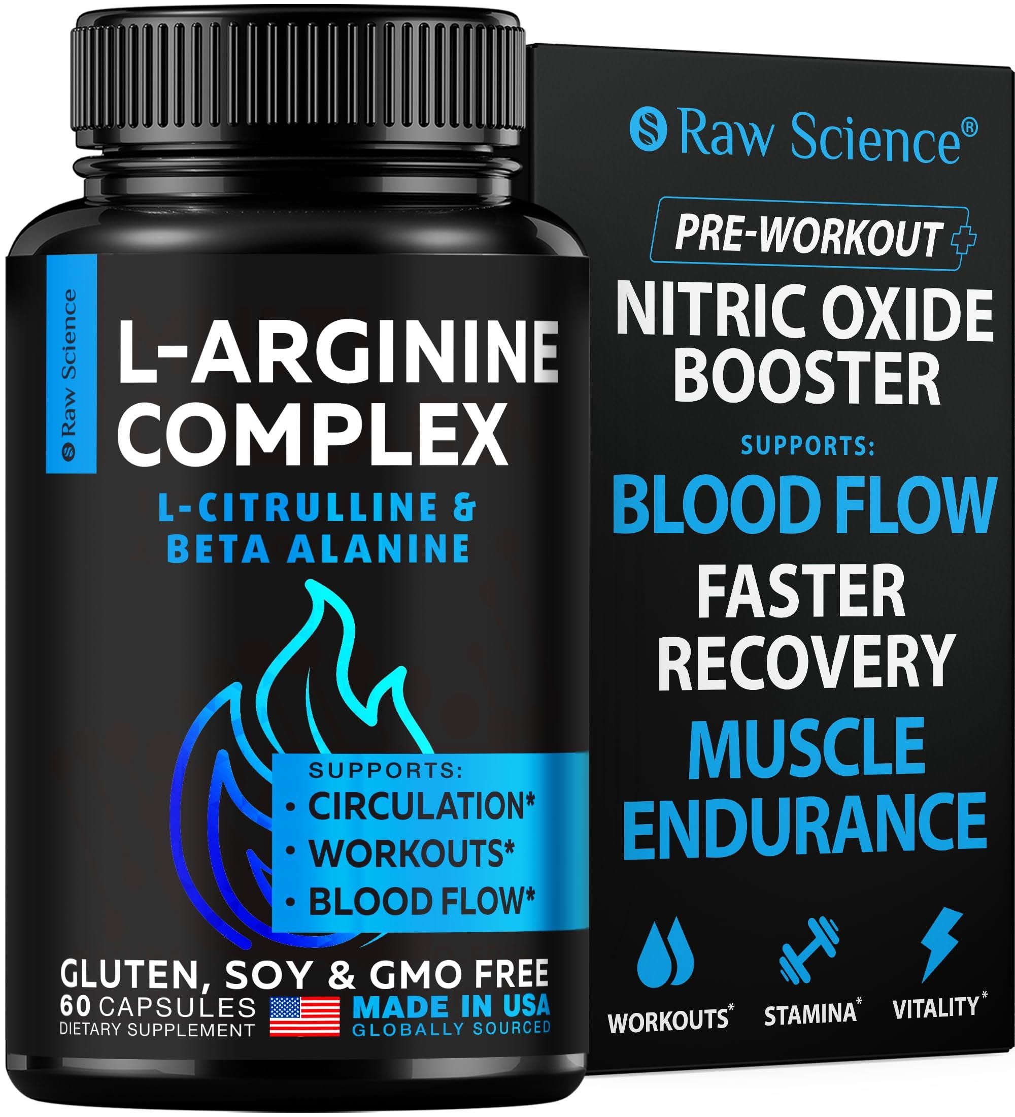 S Raw Science L Arginine L Citrulline Supplement Nitric Oxide Supplements for Men Complex Booster Mens Performance Supplements Nitric Oxide Flow Blood Pressure Vascularity 60 Capsules