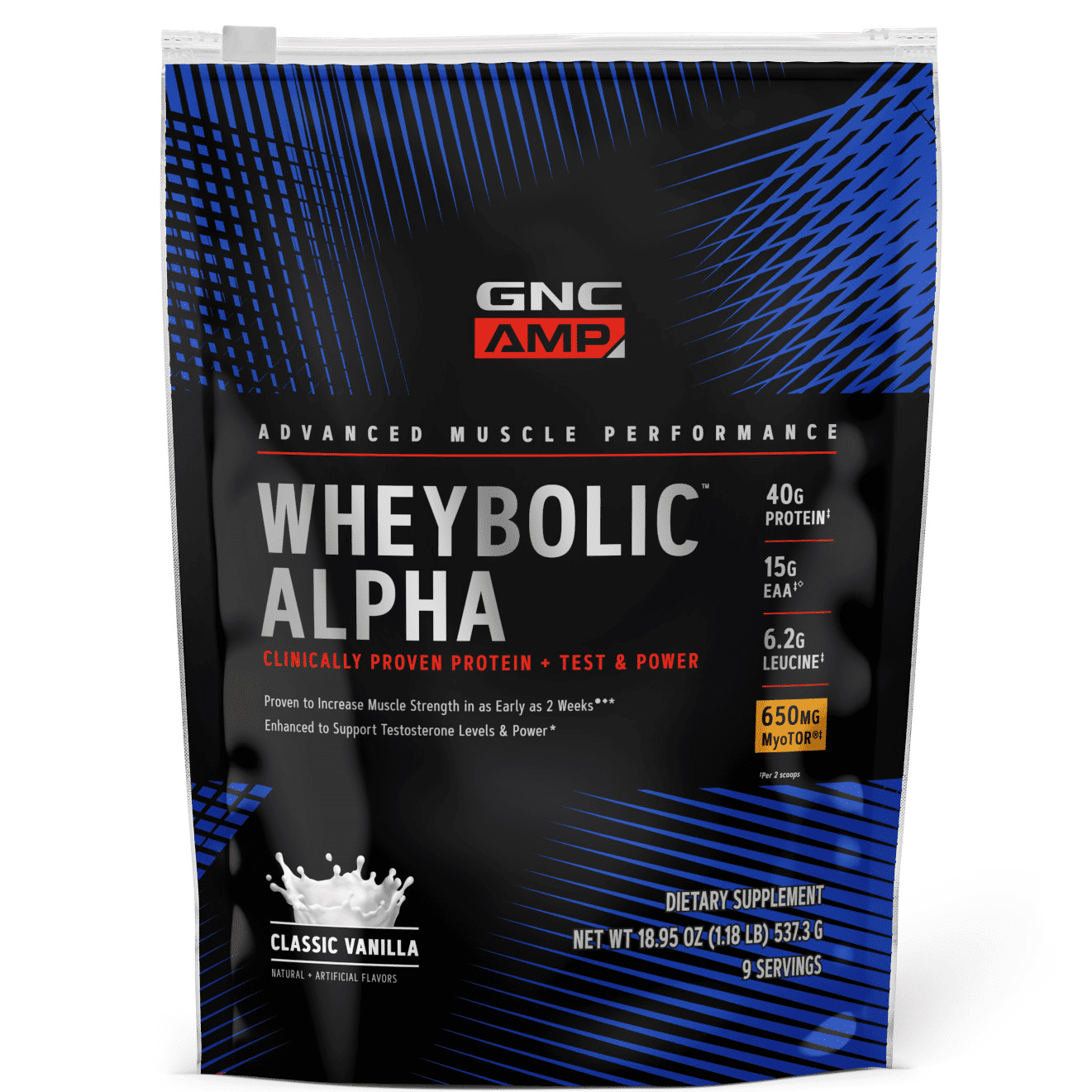 GNC AMP Wheybolic Alpha Protein Powder, Classic Vanilla, 1.18 lb, 40g Whey Protein