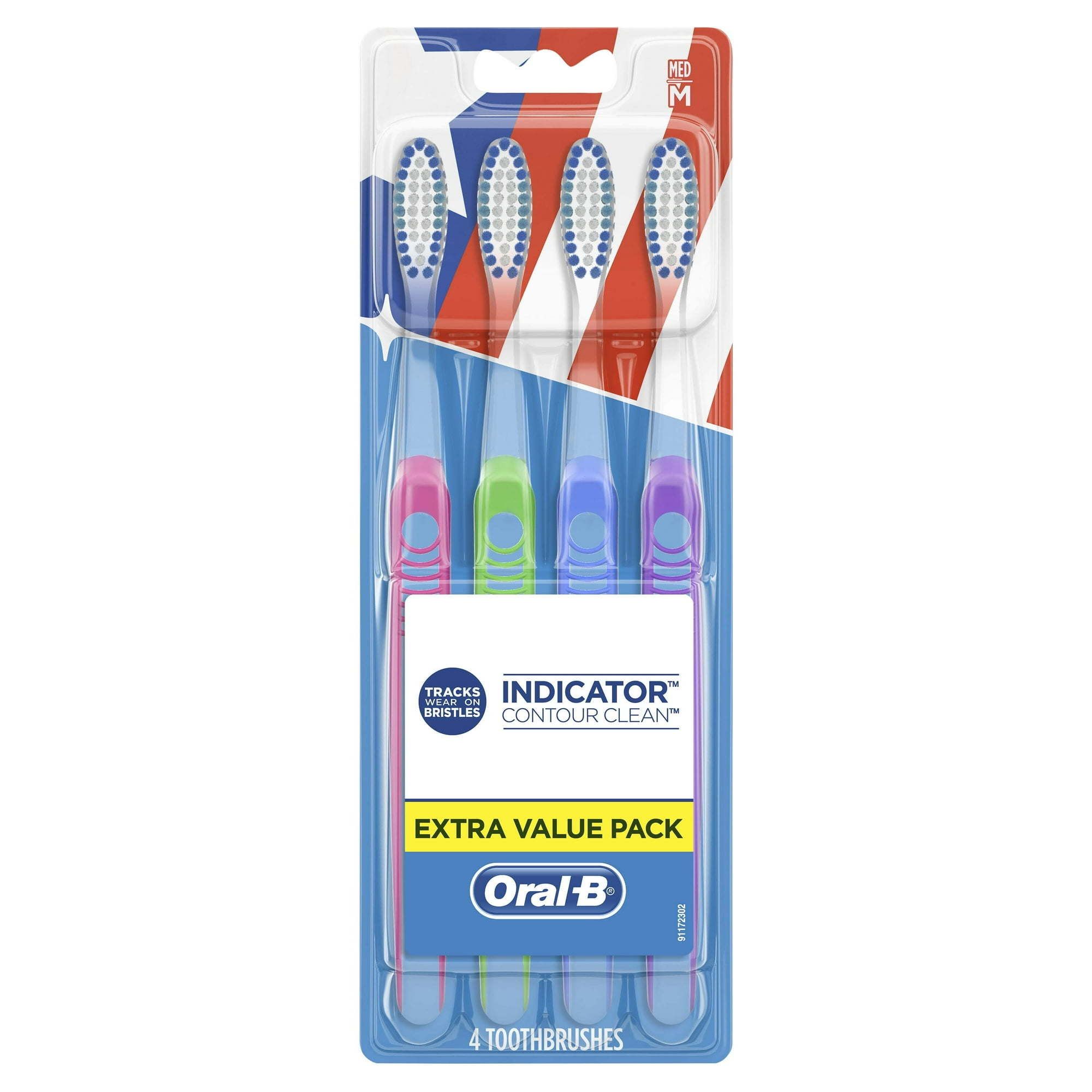 Oral B Indicator Color Collection Manual Toothbrush, Medium, 4 Count, for Adults and Children 3+