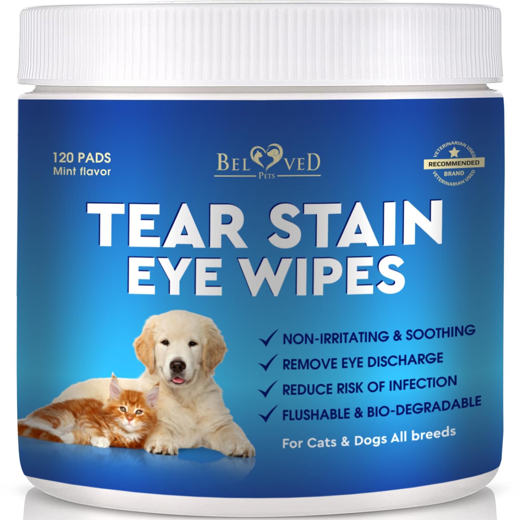 Beloved Pets Cat Dog Eye Wash Wipes Tear Stain Remover Cleaner Eye Infection Treatment Helps Prevent Pink Eye Relief Allergies Symptoms Runny Dry Eyes Safe for Small Animals