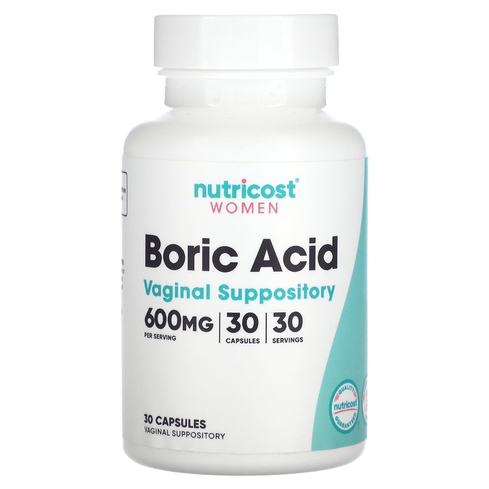 Nutricost Boric Acid 600mg, 30 Capsules Vaginal Suppository Supplement