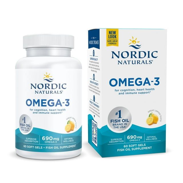 Nordic Naturals Omega 3 Softgels, Lemon, 690 mg, Fish Oil, 60 Ct