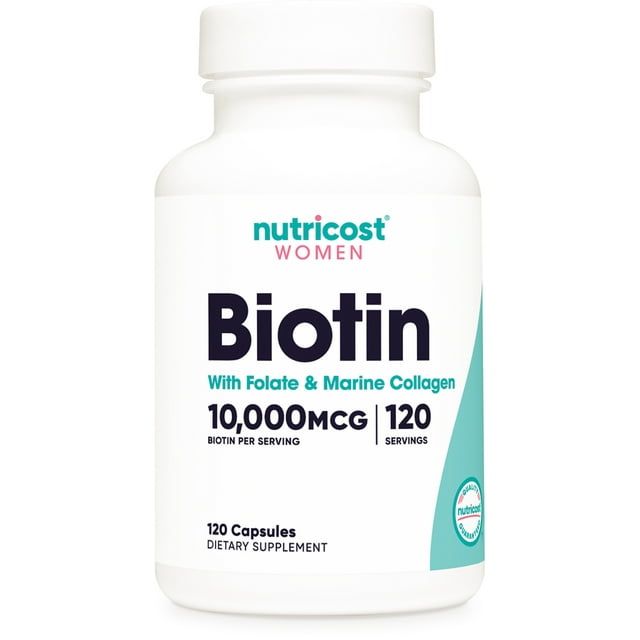 Nutricost Biotin for Women 10,000mcg 120 Capsules, with Folate & Collagen, Non GMO Supplement