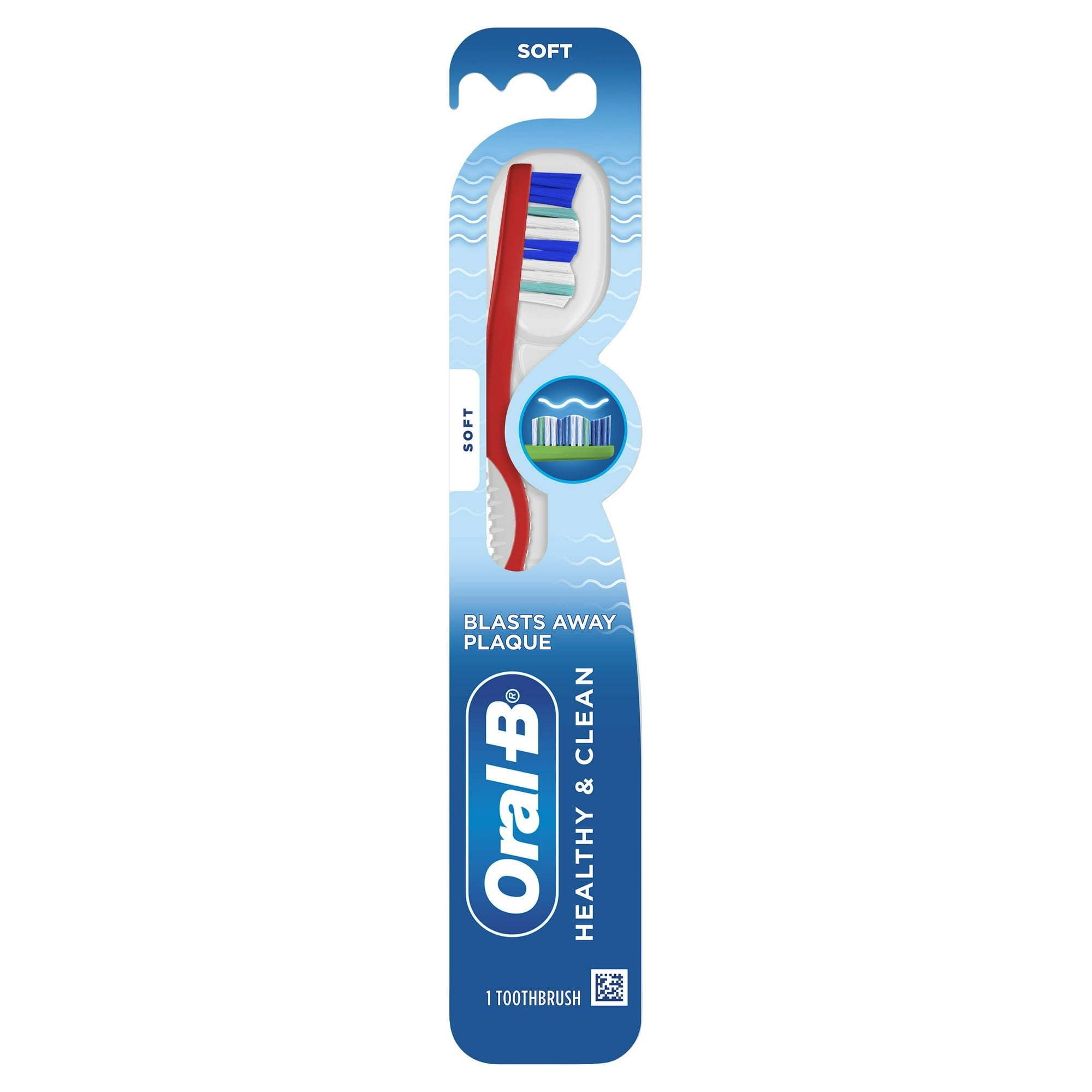 Oral B Healthy Clean Manual Toothbrush, Blasts Away Plaque, Soft, 1 Count, for Adults & Children 3+