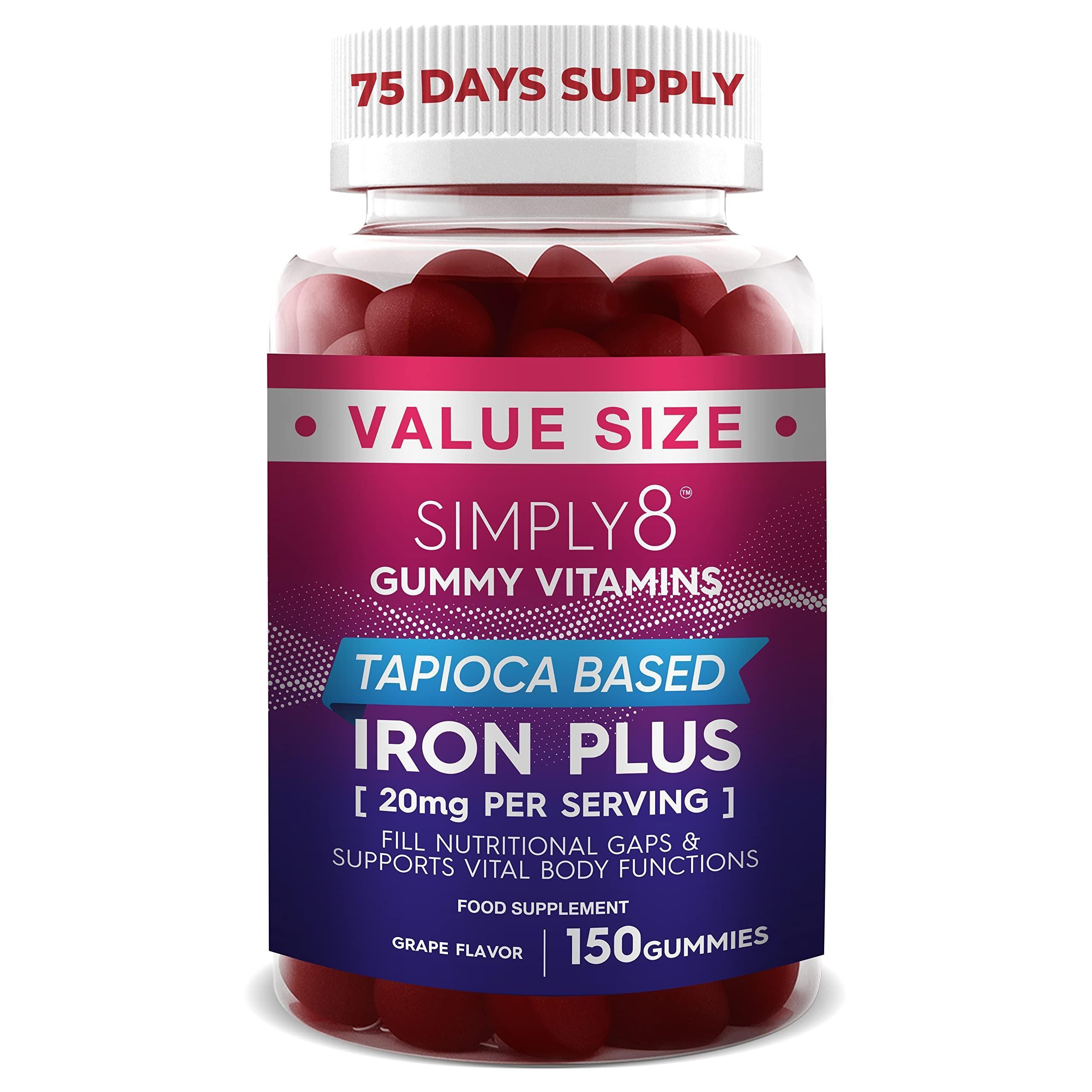 Simply8 Iron Gummies 20 MG 75 Days Supply Prenatal Gummies Enhanced with Vitamins C B3 B5 B6 B12 Folate Zinc Blood Builder Energy Support for Iron Deficiency Kosher Halal Gummies