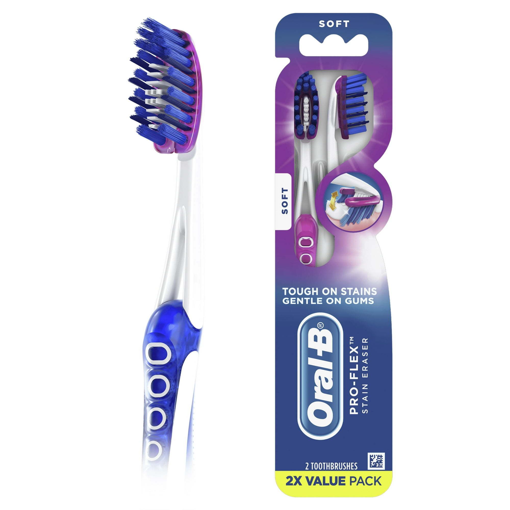 Oral B Pro Flex Stain Eraser Manual Toothbrush, Soft, 2 Count