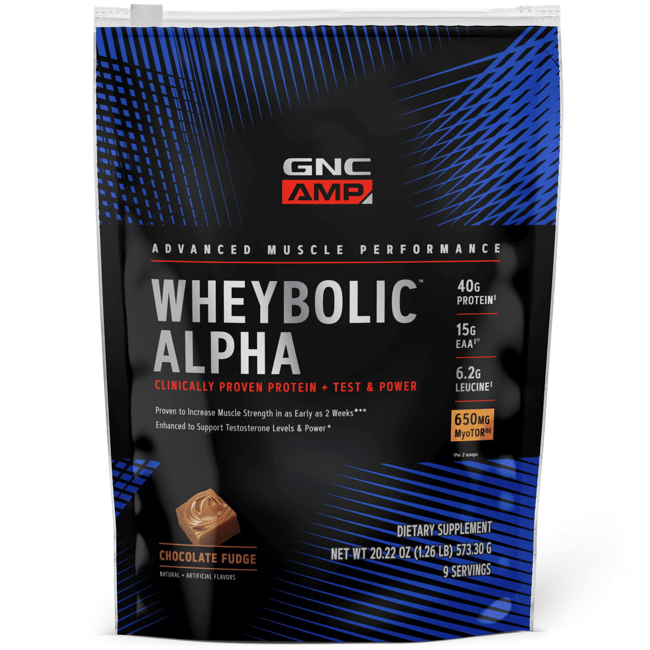 GNC AMP Wheybolic Alpha Protein Powder + Testosterone & Power Support, Chocolate Fudge, 1.26 LB, 40g Whey Protein